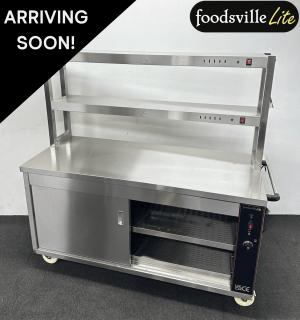 NEW Foodsville Lite 1200mm Stainless Steel Double Shelved Hot Cupboard With Double Heated Overgantry, On Wheels