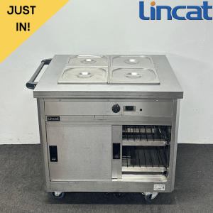Used Lincat 2 x 1/1 GN Wet Heat Bain Marie & Hot Cupboard, On Wheels - Includes G/N Containers!