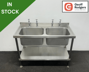 Used 1200mm Stainless Steel Double Bowl Sink With Undershelf - Includes Taps!