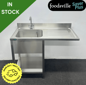 NEW Foodsville Saver Plus 1200mm Stainless Steel Single Bowl Dishwasher Sink, With Undershelf – Right Hand Drainer. Includes Taps!