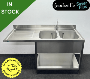 NEW Foodsville Saver Plus 1600mm Stainless Steel Double Bowl Dishwasher Sink, With Undershelf – Left Hand Drainer. Includes Taps!