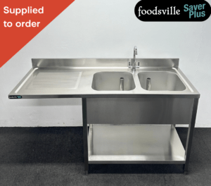 NEW Foodsville Saver Plus 1600mm Stainless Steel Double Bowl Dishwasher Sink, With Undershelf – Left Hand Drainer. Includes Taps!