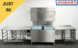 Used Hobart Premax AUPT-10A Double Pass Through Dishwasher With Entry & Exit Table - 3 Phase Electric