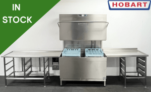Used Hobart Premax AUPT-10A Double Pass Through Dishwasher With Entry & Exit Table - 3 Phase Electric