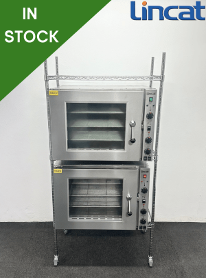Used Lincat Double Stacked 1/1 GN Convection Ovens With Water Injector, On Mobile Racking Stand - 13 Amp Plug In & Go!