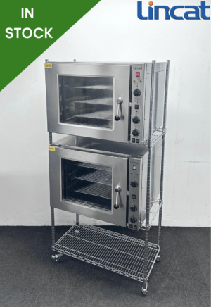 Used Lincat Double Stacked 1/1 GN Convection Ovens With Water Injector, On Mobile Racking Stand - 13 Amp Plug In & Go!