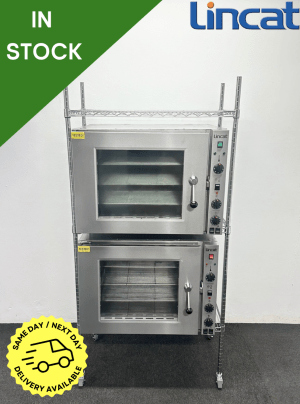 Used Lincat Double Stacked 1/1 GN Convection Ovens With Water Injector, On Mobile Racking Stand - 13 Amp Plug In & Go!