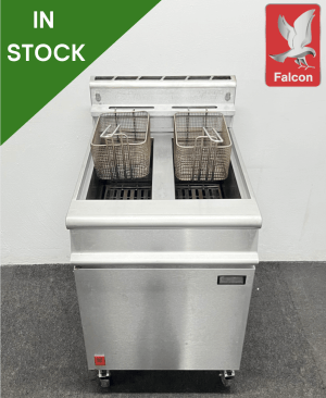 Used Falcon Dominator Twin Pan Twin Basket Fryer, On Wheels - Natural Gas