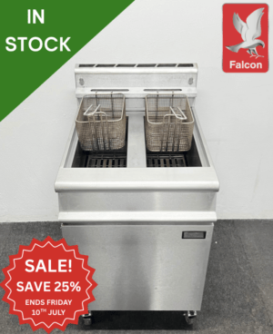 Used Falcon Dominator Twin Pan Twin Basket Fryer, On Wheels - Natural Gas
