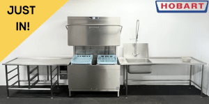 Used Hobart Premax AUPT-10A Double Pass Through Dishwasher With Entry Sink & Exit Table - 3 Phase Electric