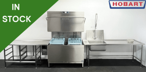 Used Hobart Premax AUPT-10A Double Pass Through Dishwasher With Entry Sink & Exit Table - 3 Phase Electric