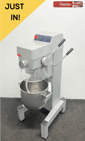 Used Crypto Peerless 30 Litre Planetary Mixer with Stainless Steel Bowl, Whisk, Beater and Dough Hook – 3 Phase Electric