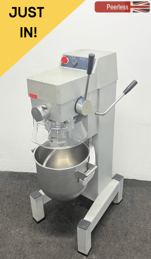 Used Crypto Peerless 30 Litre Planetary Mixer with Stainless Steel Bowl, Whisk and Dough Hook – 3 Phase Electric