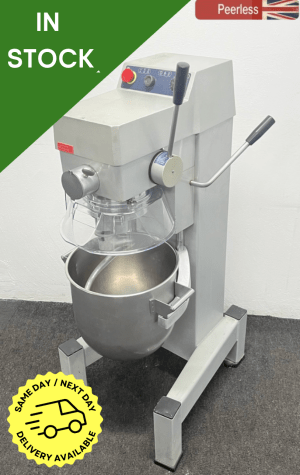 Used Crypto Peerless 30 Litre Planetary Mixer with Stainless Steel Bowl, Whisk and Dough Hook – 3 Phase Electric