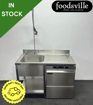 NEW Foodsville 500mm Basket Stainless Steel Undercounter Dishwasher With Drain Pump & Dishwasher Sink With Shower Spray - Single Phase Electric
