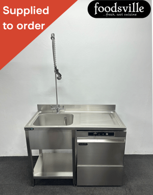 NEW Foodsville 500mm Basket Stainless Steel Undercounter Dishwasher With Drain Pump & Dishwasher Sink With Shower Spray - Single Phase Electric