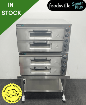 NEW Foodsville Saver Plus Double Stacked Twin 20" Deck Pizza Oven, On Mobile Stand - 13 Amp Plug In & Go!