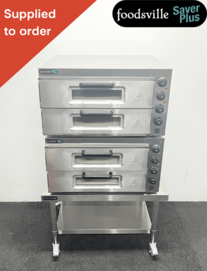 NEW Foodsville Saver Plus Double Stacked Twin 20" Deck Pizza Oven, On Mobile Stand - 13 Amp Plug In & Go!