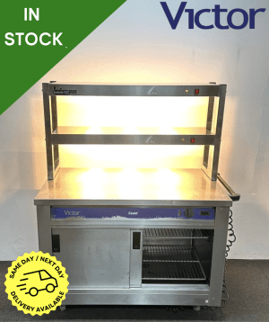 Used Victor 1285mm Hot Cupboard With New Double Heated Overgantry, On Wheels - 13 Amp Plug In & Go!