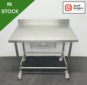 Used 1000mm Heavy Duty Stainless Steel Wall Table With Drawer, On Wheels