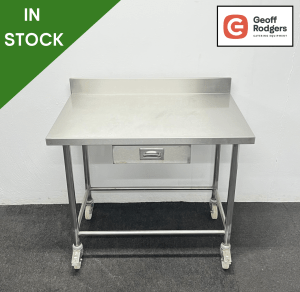 Used 1000mm Heavy Duty Stainless Steel Wall Table With Drawer, On Wheels