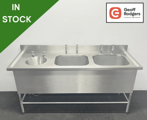 Used 1800mm Stainless Steel Double Bowl Sink, With Wash Hand Basin - Includes Taps!