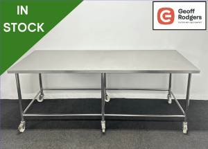 Used 2200mm Heavy Duty Extra Deep Stainless Steel Centre Table, On Wheels