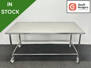 Used 1800mm Heavy Duty Extra Deep Stainless Steel Centre Table, On Wheels