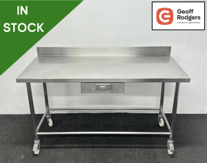 Used 1500mm Heavy Duty Stainless Steel Wall Table With Drawer, On Wheels