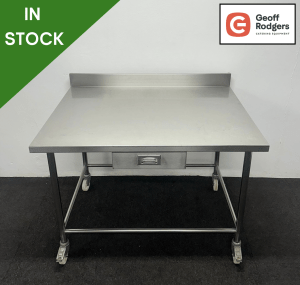 Used 1200mm Heavy Duty Extra Deep Stainless Steel Wall Table With Drawer, On Wheels