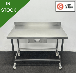 Used 1200mm Heavy Duty Stainless Steel Wall Table With Drawer, On Wheels