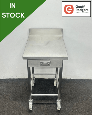 Used 500mm Heavy Duty Stainless Steel Wall Table With Drawer, On Wheels