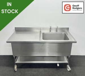 Used 1500mm Stainless Steel Single Bowl Sink With Undershelf, On Wheels - Left Hand Drainer. Includes Taps!