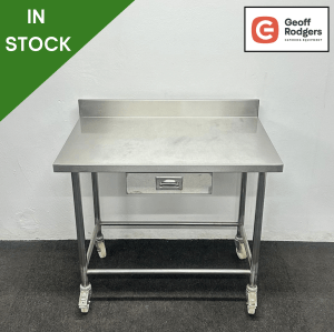 Used 1000mm Heavy Duty Stainless Steel Wall Table With Drawer, On Wheels