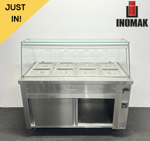 Used Inomak 4 x 1/1 GN Glass Fronted Wet Well Bain Marie & Ambient Cupboard - Includes G/N Containers!