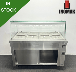 Used Inomak 4 x 1/1 GN Glass Fronted Wet Well Bain Marie & Ambient Cupboard - Includes G/N Containers!