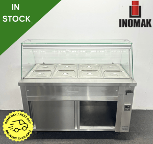 Used Inomak 4 x 1/1 GN Glass Fronted Wet Well Bain Marie & Ambient Cupboard - Includes G/N Containers!
