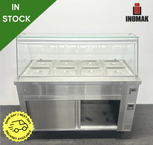 Used Inomak 4 x 1/1 GN Glass Fronted Wet Well Bain Marie & Ambient Cupboard - Includes G/N Containers!