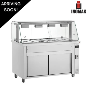 Used Inomak 4 x 1/1 GN Glass Fronted Wet Well Bain Marie & Ambient Cupboard - Includes G/N Containers!