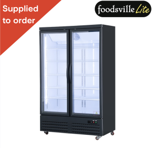 NEW Foodsville Lite 1250mm Upright Double Glass Fronted Display Fridge, On Wheels