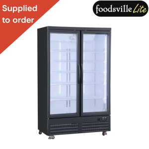 NEW Foodsville Lite 1250mm Upright Double Glass Fronted Display Freezer, On Wheels