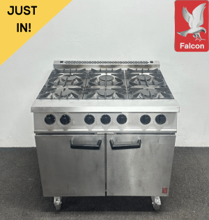 Used Falcon Dominator 900mm Stainless Steel 6 Ring Cooker With Oven, On Wheels – Natural Gas