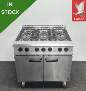 Used Falcon Dominator 900mm Stainless Steel 6 Ring Cooker With Oven, On Wheels – Natural Gas