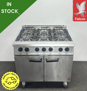 Used Falcon Dominator 900mm Stainless Steel 6 Ring Cooker With Oven, On Wheels – Natural Gas
