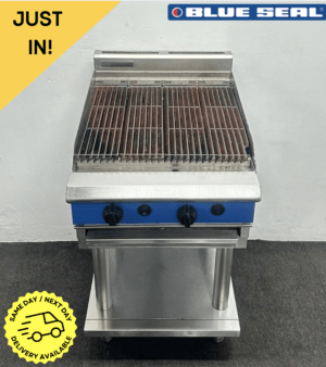 Used Blue Seal 600mm Chargrill On Stainless Steel Stand - Natural Gas