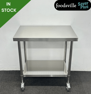 NEW Foodsville Saver Plus 900mm Stainless Steel Centre Table With Undershelf, On Wheels