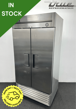 Used True 991 Litre Stainless Steel Upright Double Door Fridge, On Wheels