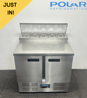 Used Polar G Series Two Door Pizza Prep Counter Fridge - Includes G/N Containers!
