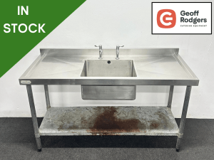 Used 1500mm Stainless Steel Single Bowl Sink With Undershelf - Double Drainer. Includes Taps!