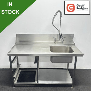Used 1500mm Stainless Steel Single Bowl Dishwasher Sink With Undershelf & Shower Spray Tap - Left Hand Drainer. Includes Taps!